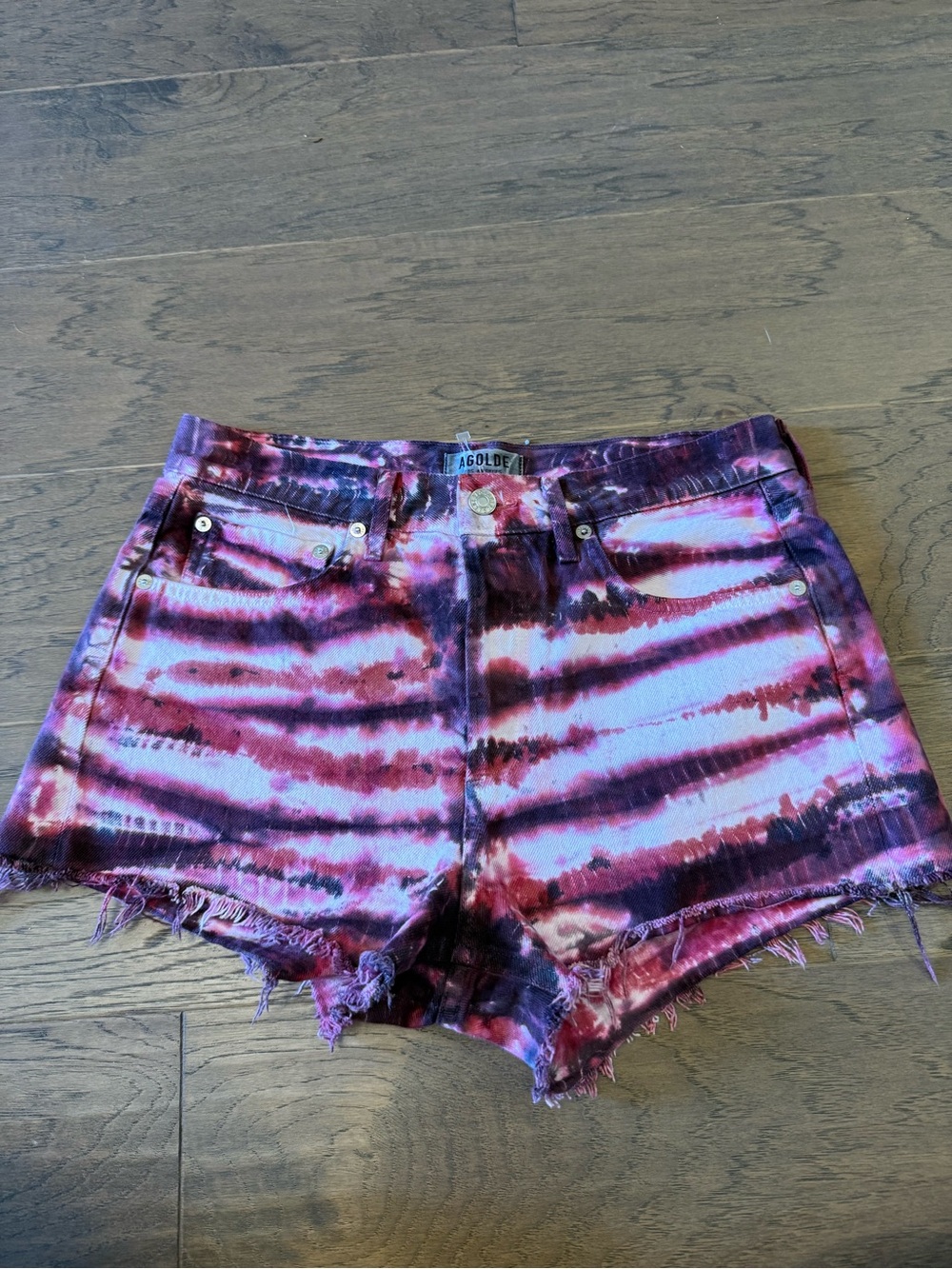 Agolde Parker Tie-Dye High-Rise Denim Shorts - Pink & Purple